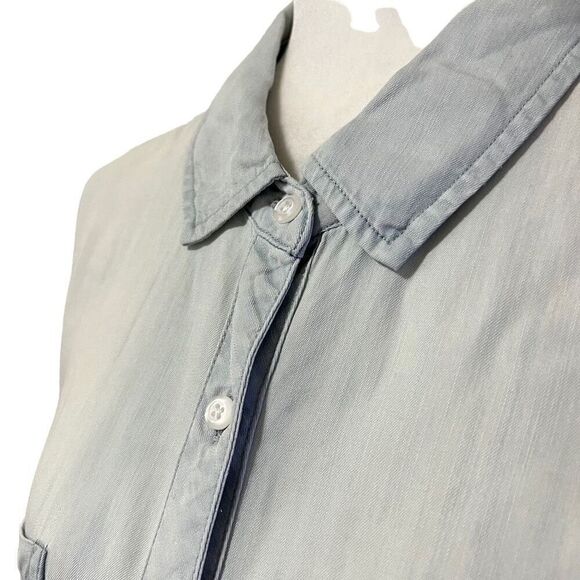 Rails Light Blue Small Fringed Detail Long-Sleeve Button-Down Soft Lyocell Shirt - Picture 2 of 13